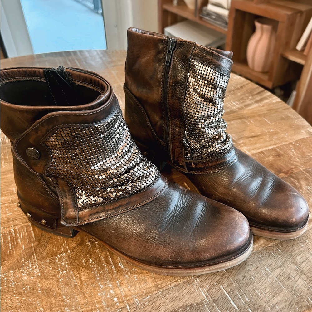 Beautiful quality leather ankle engineer boots metallic mesh Andrea Sabatini - Picture 5 of 8